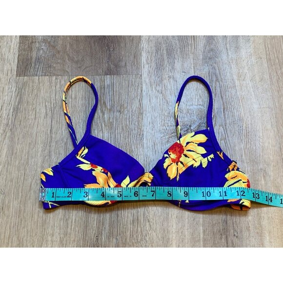 Vintage‎ 90s La Blanca Floral Bikini Top Blue & Yellow Size 8 Adjustable Straps - Picture 2 of 4